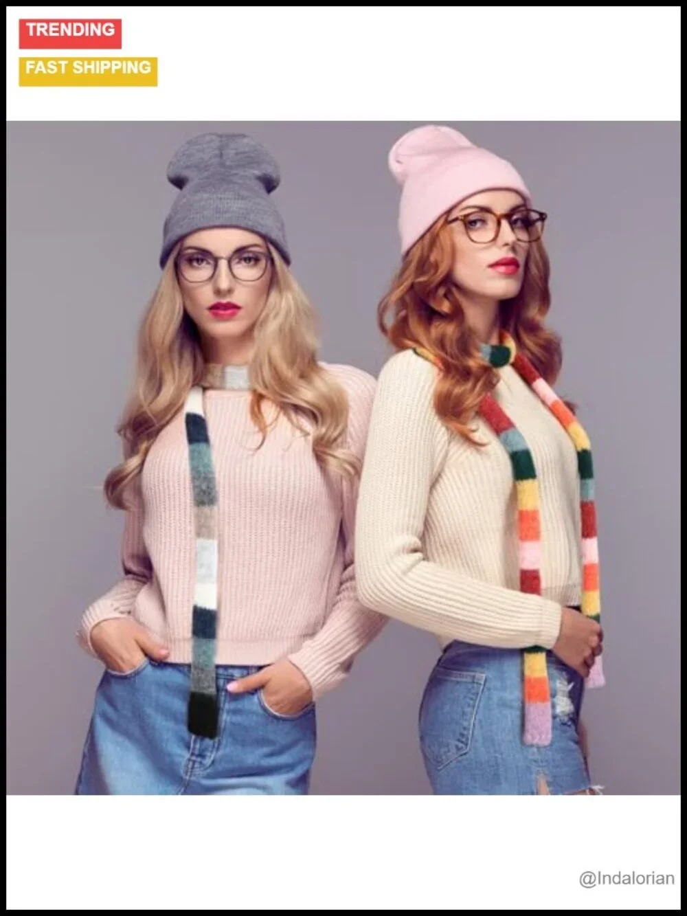 2 Pcs Y2k Striped Long Skinny Scarf Set Acrylic Knit Thin Scarves Winter
